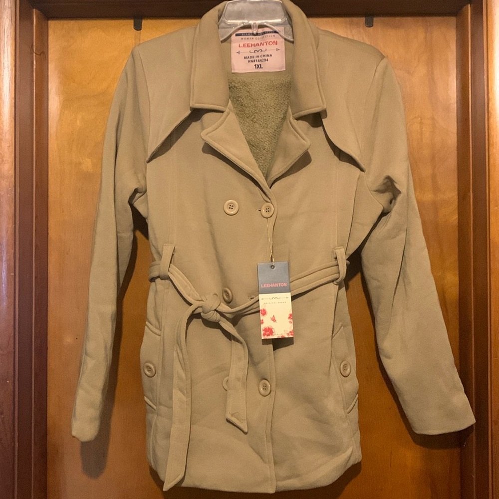 NWT Lee Hanton Size 1XL Khaki Mid Length Coat